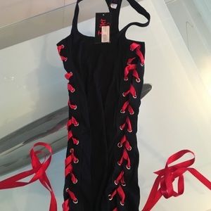 Net Black and red hustler dress tank-sold